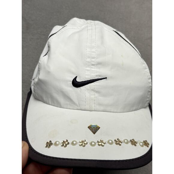 Nike Hat Cap Strap Back White Black Featherlight Dri-FIT Pearl Trim Kids Toddler - Picture 2 of 7